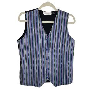 Passports Pier 1 Small VTG 90s Striped Cotton Vest Western Boho Button Front